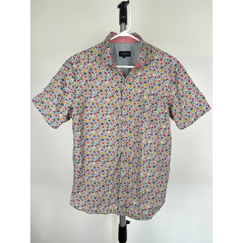 Rue Saint-Patrick Mens Large Fruit Print Short‎ Sleeve Button Down Shirt 511042